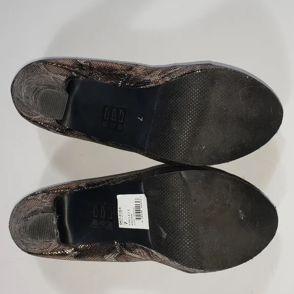 Brown Metallic Snake Print Platform Block Heels Women Sz 7 Career Workwear Pumps - Picture 9 of 13